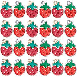 Sunnyclue 60pcs 2 Arten Legierungs-Emaille-Anhänger, Erdbeere, rot, Mischfarbe, 16.5x11.5x1.5~2 mm, Bohrung: 1.6~1.8 mm, 30pcs / style