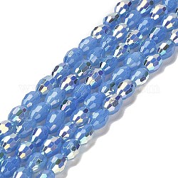 Hornear abalorios de vidrio pintadas hebras, imitación opalite, facetados, color de ab, oval, azul aciano, 4x6mm, agujero: 0.8 mm, aproximamente 69 pcs / cadena, 16.54~16.73'' (42~42.5 cm)