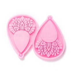 Food Grade Pendant Silicone Molds, for Earring Makings, Bakeware Tools, For DIY Cake Decoration, Chocolate, Candy Mold, Teardrop, Pink, 52x66x5mm, Hole: 2mm, Inner Diameter: 50x33mm