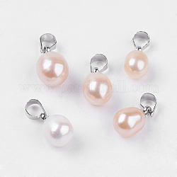 Natural Cultured Freshwater Pearl Pendants, with Brass Findings, teardrop, Mixed Color, about 15~16.5mm long, 8~9mm wide, hole: 3mm
