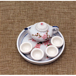 Mini-Teeservice aus Keramik, inklusive Teekannen, Teetassen, Gerichte, für Puppenstubenzubehör, vorgetäuschte Requisitendekorationen, Blume, 55x45 mm