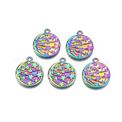 Rainbow Color Alloy Pendants, Cadmium Free & Lead Free, Flat Round with Star, 22.5x19x2mm, Hole: 1.8mm