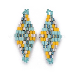 Miyuki & toho link di perline giapponesi fatti a mano, modello telaio, rombo, colorato, 32.5~33x12.6~13x1.7~1.8mm, Foro: 1.2~1.4 mm