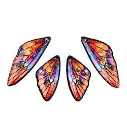 Ensemble de pendentifs ailes en résine transparente, une feuille d'or, breloques d'aile de papillon, Sienna, 29.5~39.5x14.5x2.5mm, Trou: 0.8mm, 2 paires / ensemble