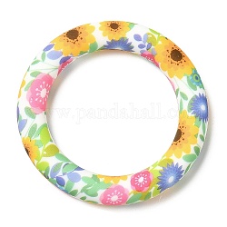 Anhänger aus umweltfreundlichem Silikon in Lebensmittelqualität, Ring mit Sonnenblumenmuster, Farbig, 65x10 mm, Bohrung: 4 mm