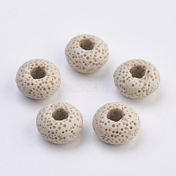 Perles européennes de pierre de lave naturelle, teinte, Perles avec un grand trou   , plat rond, bisque, 15~16x8.5~9mm, Trou: 4~5mm