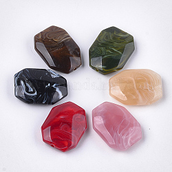 Abalorios de acrílico, estilo de imitación de piedras preciosas, octágono, color mezclado, 30.5x23x8.5mm, agujero: 2 mm