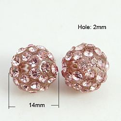 Harz Strass Perlen, Klasse A, Runde, Lichtrosen, 14 mm, Bohrung: 2 mm