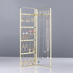 Foldable Iron Screen Earring Stands, 2 Panel Jewelry Organizer Rack for Earrings Necklaces Storage, Rectangle, Golden, 18x28x0.8cm