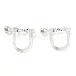 Resin Clip-on Earring Findings, with Imitation Pearl, White & Clear, 11x14x3mm