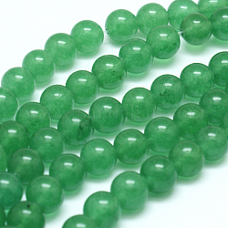 Chapelets de perles en jade de Malaisie naturelle, teinte, ronde, verte, 8mm, Trou: 1mm, Environ 48 pcs/chapelet, 15.5 pouce
