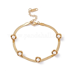 Pulsera de cadena de espiga con cuentas de flores de perlas de plástico, chapado en iones (ip) 304 joyería de acero inoxidable para mujer, dorado, 7-1/4 pulgada (18.5 cm)