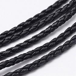 Cordón de cuero de imitación de la PU trenzada, negro, 4mm, Aproximadamente 100 yarda / paquete (300 pies / paquete)