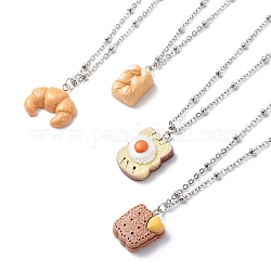 Bread Shape Resin Pendant Necklaces, 304 Stainless Steel Cable Chains Necklace for Women, Mixed Color, 19.17 inch(48.7cm)