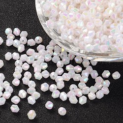 Perle acriliche trasparenti ecologiche placcate bicono ab, bianco, 4x4mm, Foro: 1 mm, circa 1660pcs/50g