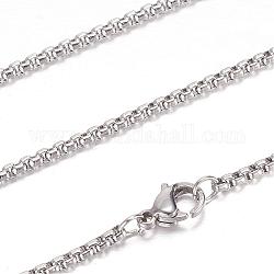 304 Stainless Steel Box Chain Necklaces, with Lobster Claw Clasps, Stainless Steel Color, 19.6 inch(50cm), 2mm