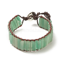 Braccialetto di perline rettangolo di avventurina verde naturale, gioielli intrecciati con pietre preziose per le donne, 8-7/8 pollice (22.5 cm)