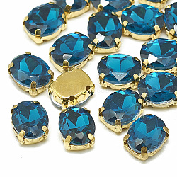 Cose en el rhinestone, Enlaces multifilares, Diamantes de imitación de cristal, con ajustes de puntas de latón, accesorios de prendas de vestir, facetados, oval, dorado, capri azul, 14x10x6.5mm, agujero: 1 mm