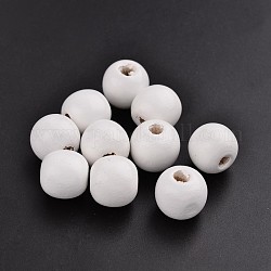 Perles en bois naturel teint, ronde, sans plomb, blanc, 16x15mm, Trou: 3-7mm