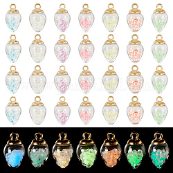 PandaHall Elite 70Pcs 7 Colors Luminous Glass Teardrop Pendant, with Golden Plated Alloy Findings, Glow In The Dark Charms, Mixed Color, 25x14mm, Hole: 2mm, 10pcs/color