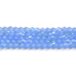 Chapelets de perles en verre électroplaqué d'imitation jade, de couleur plaquée ab , facette, Toupie, Dodger bleu, 4x4mm, Trou: 0.8mm, Environ 87~98 pcs/chapelet, 12.76~14.61 pouce (32.4~37.1 cm)