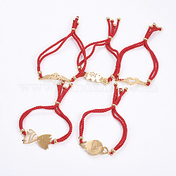 Bracelets réglables de bolo de corde en nylon, Bracelets coulissants, chaînes de boîte, avec accessoires de strass en 304 acier inoxydable, formes mixtes, or, rouge, 8-7/8 pouces ~ 9-1/2 pouces (22.5~24 cm), 4~5 mm