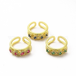 Quadrato con zirconi cubici e anello a polsino aperto con occhio di cavallo, gioielli in ottone dorato per le donne, colore misto, misura degli stati uniti 6 (16.5mm)
