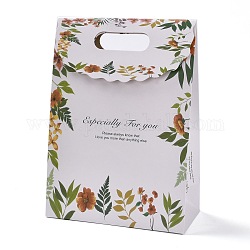Bolsas de regalo con tapa de papel rectangular, con mango y patrón de palabra y hoja, bolsas de compra, blanco, 19x9.1x26.2 cm
