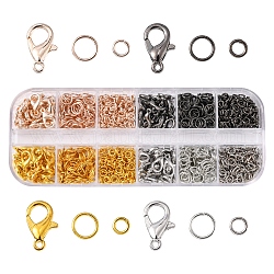 Kit per la ricerca di gioielli fai da te, compresi anelli di salto aperti in ferro, Chiusure moschettone in lega zinco, colore misto, anelli di salto: 840 pz/scatola