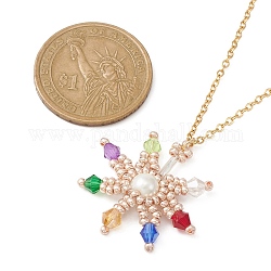 Collier à pendentif étoile tressé en perles de verre, placage sous vide 304 collier de chaîne de câble en acier inoxydable pour les femmes, or, 18-3/8 pouce (46.5 cm)