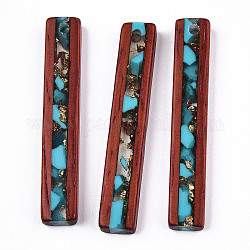 Transparent Resin & Wood Pendants, with Gold Foil, Rectangle Charm, Dark Turquoise, 46x8.5x4.5mm, Hole: 2mm