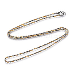 Collana di catene di corda in acciaio inossidabile bicolore 304 per uomo donna, oro & colore acciaio inossidabile, 25.00x0.10 pollice (63.5x0.25 cm)