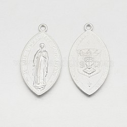 Alloy Pendants, Virgin Mary with badge & Word, Oval, Silver, 36x19x3mm, Hole: 2mm