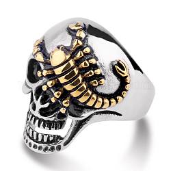 Two Tone 316L Surgical Stainless Steel Skull with Scorpion Finger Ring, Gothic Punk Jewelry for Men Women, Golden & Stainless Steel Color, US Size 8(18.1mm)
