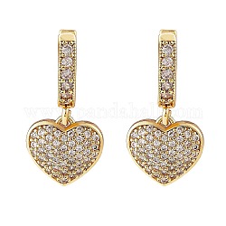 Orecchini a cerchio pendenti con cuore in zirconi chiari, gioielli in ottone per le donne, oro, 25mm, ago :0.9mm