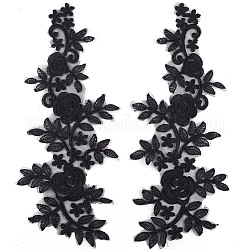 Apliques de encaje bordado de poliéster, accesorios de adorno para cheongsam, vestido, flor, negro, 360x145x1mm