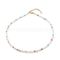 Collana di perle naturali e semi di vetro, gioielli estivi per le donne, colorato, 16.93 pollice (43 cm)