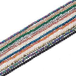 Chapelets de perles en verre électroplaqué, facette, mixedstyle, rondelle, couleur mixte, 2x1.5mm, Trou: 0.6mm, Environ 235~247 pcs/chapelet, 14.57~14.76 pouce (37~37.5 cm), 12 couleurs, 1strand / couleur, 12 brins / boîte