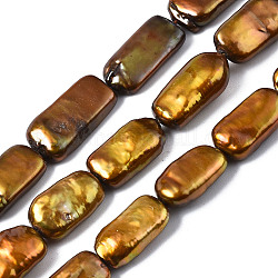 Natural Keshi Pearl Beads Strands, Cultured Freshwater Pearl, Dyed, Rectangle, Dark Goldenrod, 16~23x6~12x4~7mm, Hole: 0.5mm, about 22~23pcs/strand, 15.75 inch(40cm)