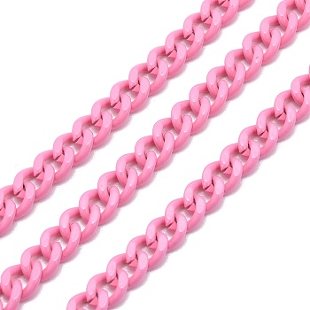 Cadena de bordillo de latón pintado con spray, cadena torcida, con carrete, sin soldar, rosa perla, 6x5x2mm, 32.8 pie (10 m) / rollo