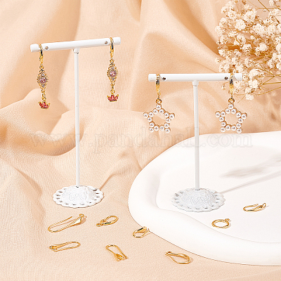 Gold Plated Stud Earrings Rhinestone Metal Ear Wire Jewelry Making Findings  6pcs