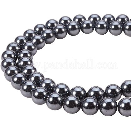 PandaHall Elite Grade AAA Black Non-magnetic Synthetical Hematite Gemstone Round Loose Beads For Jewelry Making (1 Strands) Round G-PH0028-8mm-09-1