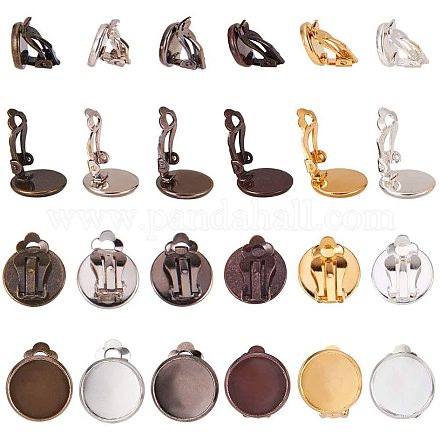 Pandahall 1 ensemble de supports de boucle d'oreille à clip en laiton plat rond accessoires de bijoux composants de boucle d'oreille de couleur mixte pour la fabrication de bijoux 16x14mm KK-PH0035-28-1