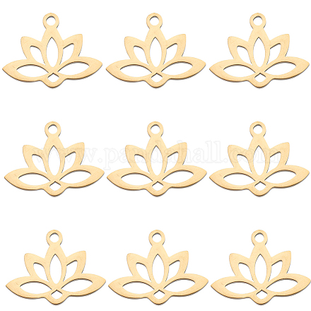 SUNNYCLUE 1 Box 24Pcs 18K Gold Plated Lotus Flower Charms Lotus Charm Stainless Steel Lotus Charms Bulk Hollow Energy Yoga Charm for Jewelry Making Charms DIY Earrings Bracelet Necklace Supplies STAS-SC0005-72G-1