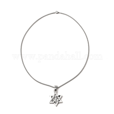Halskette mit Anhänger aus Legierung mit Stern und Kreuz und 201 Kastenkette aus Edelstahl NJEW-D053-04AS-1