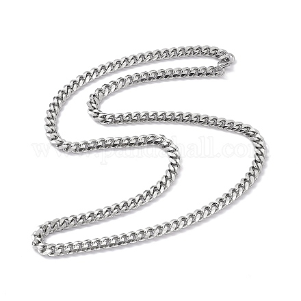 201 collar de cadena de eslabones cubanos de acero inoxidable con 304 cierres de acero inoxidable para hombres y mujeres NJEW-M194-01A-P-1