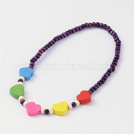 Lovely Heart Wood Beaded Kids Necklaces NJEW-JN01347-03-1