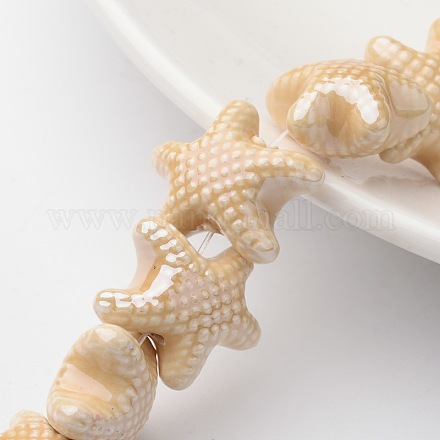Handmade Porcelain Starfish/Sea Stars Beads Strands X-PORC-E007-03-1