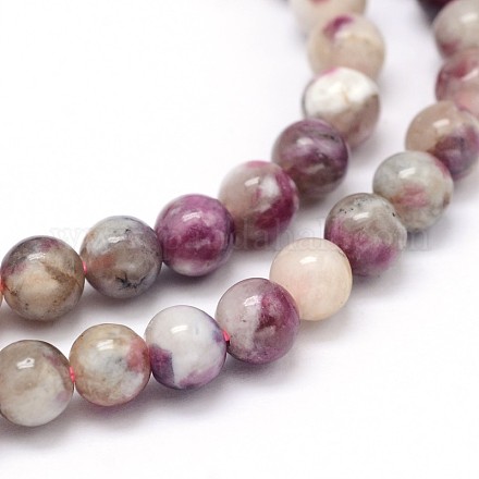 Brins de perles rondes en tourmaline avec fleurs de prunier naturel G-P114-08-5mm-1