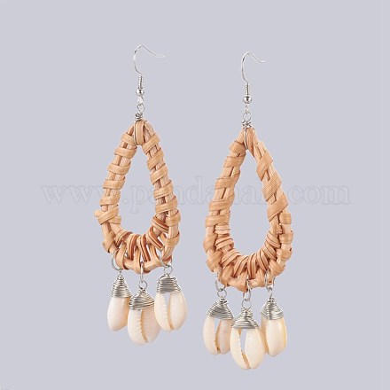 Cowrie Shell Dangle Earrings EJEW-JE02940-1